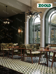 覆古实木沙发椅南洋西餐厅餐桌椅餐饮中古咖啡厅布艺休闲桌椅组合