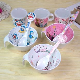 创意宝宝辅食碗带手柄防烫家用小孩吃饭碗 卡通可爱儿童碗餐具套装