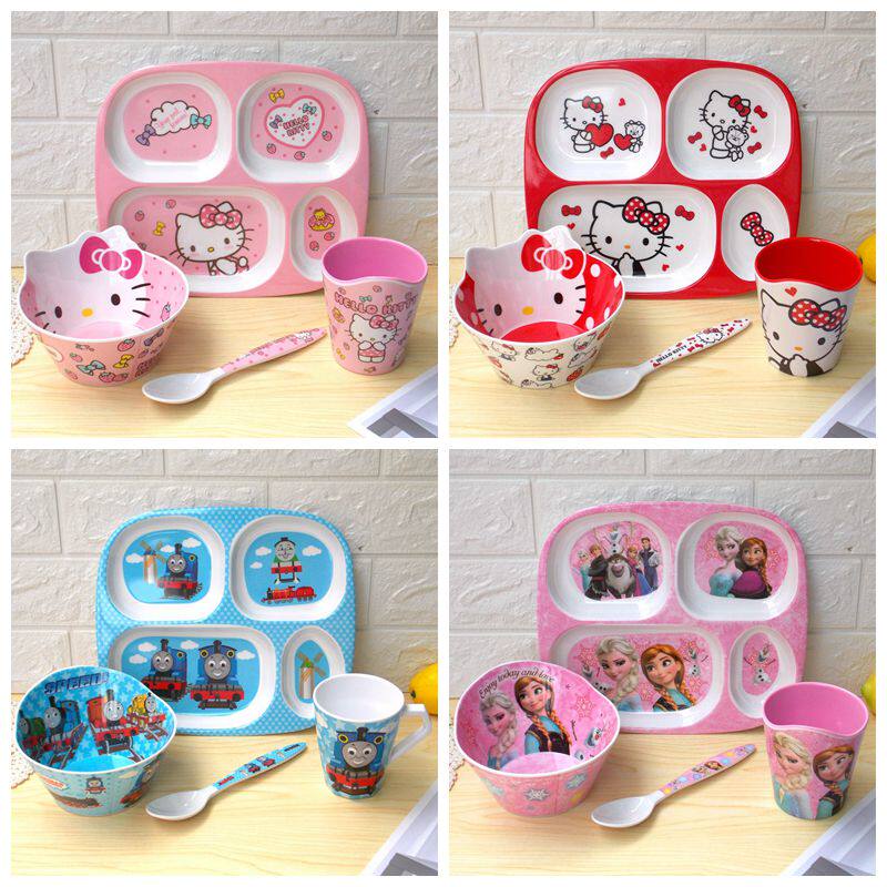 可爱儿童餐具套装卡通创意KT叮当密胺分格餐盘宝宝吃饭碗杯子防烫