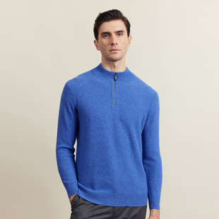 针织套衫 简约竹节针拉链长袖 男半高领纯色羊绒衫 圣雪绒22秋冬新款