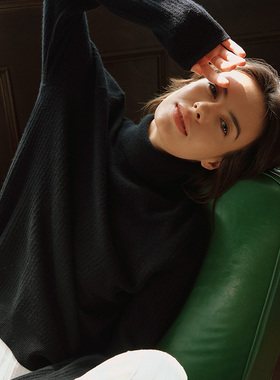 圣雪绒22秋冬新款女高领提花纯色羊绒衫宽松OL风通勤套头针织衫