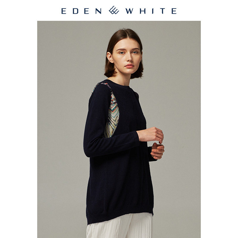 圣雪绒2019秋冬新品精纺羊绒衫女圆领双层拼接设计复古印花针织衫,女装/女士精品,毛针织衫,淘宝优惠券,粉丝福利购,淘宝优惠卷