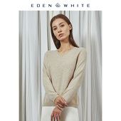 新品 100%山羊绒女V领简约针织衫 保暖通勤长袖 圣雪绒冬季 打底衫