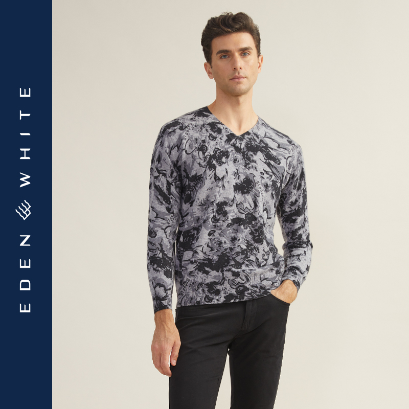 圣雪绒2021秋冬新款男V领印花羊