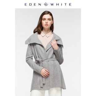 针织开衫 女士翻领宽松简约系带长款 羊绒衫 圣雪绒2019秋冬新品