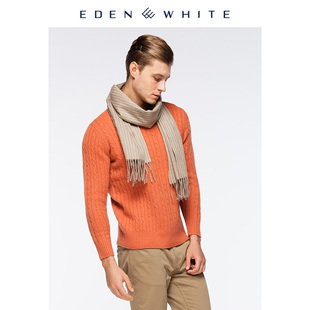 圣雪绒秋冬新款100%山羊绒浅驼竖条纹流苏围巾