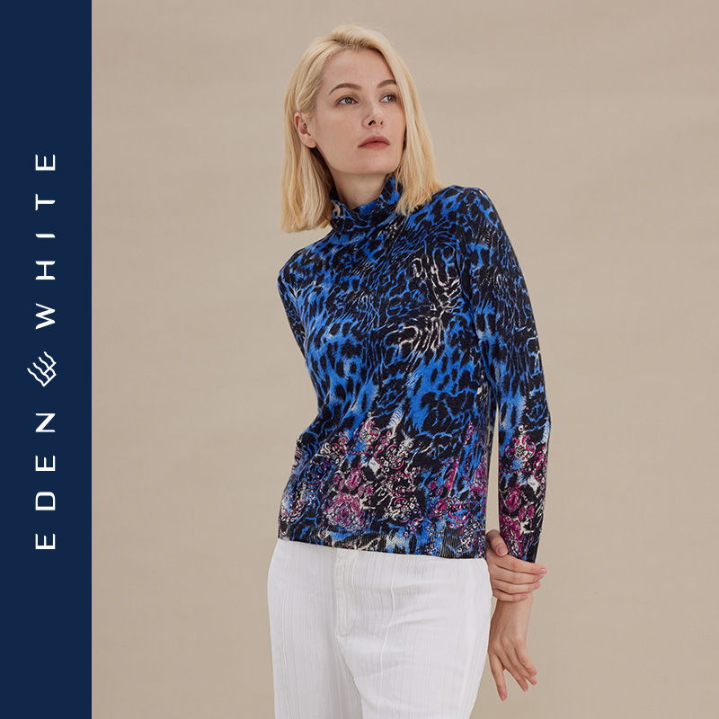 圣雪绒豹纹印花羊绒衫轻盈保暖