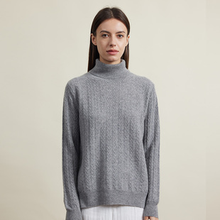 宽松OL风通勤套头针织衫 圣雪绒22秋冬新款 女高领提花纯色羊绒衫