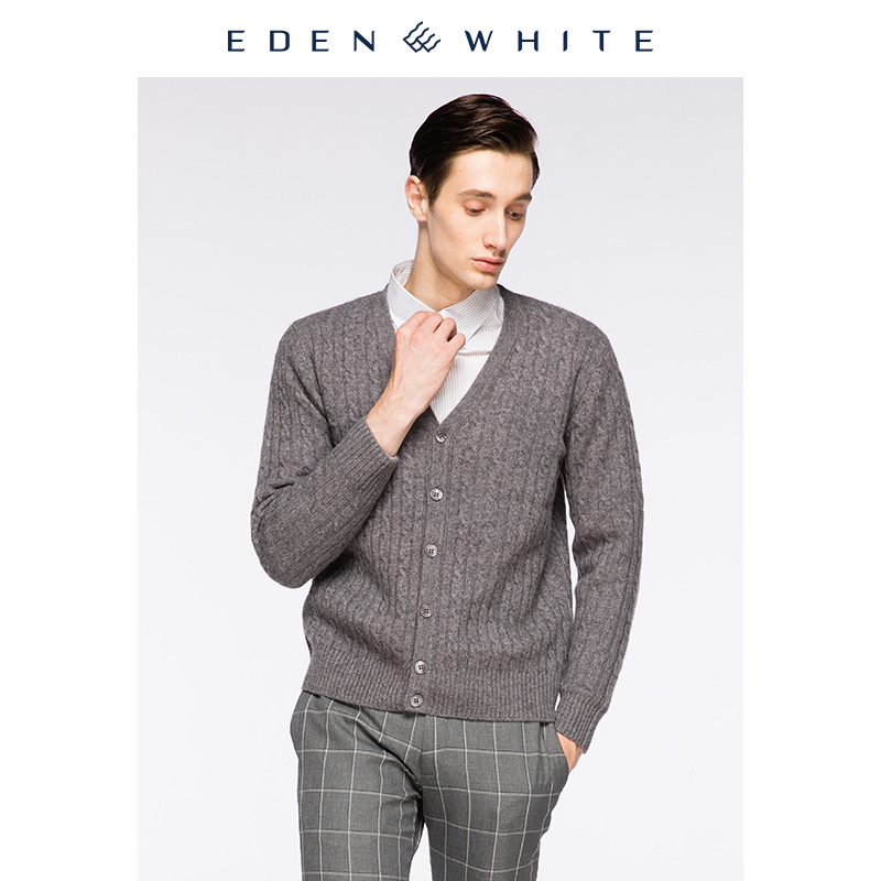 圣雪绒100%山羊绒v领针织开衫