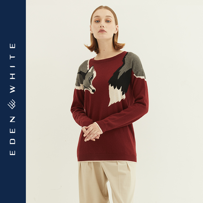 秋冬新款手绘动物复古风羊绒衫