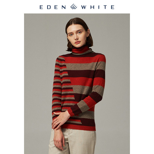 圣雪绒自由领撞色条纹修身针织衫