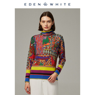 多彩印花针织衫 圣雪绒2019秋冬新品 饰主义风格 女士自由领装 羊绒衫