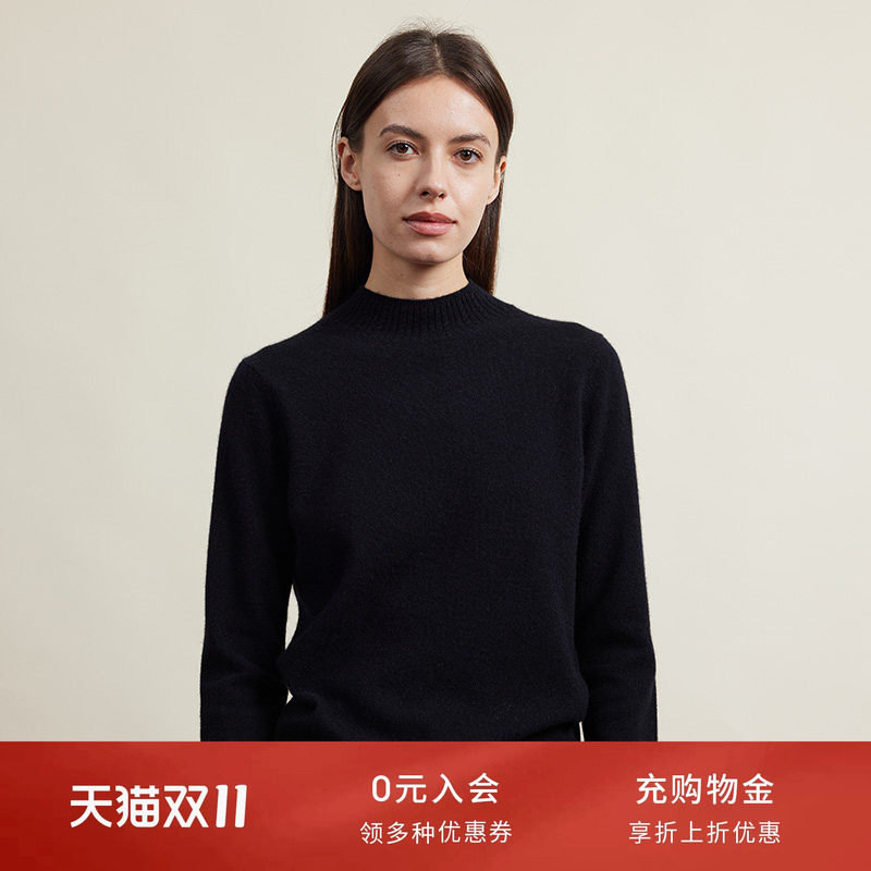 圣雪绒23秋冬新款女半高领绞花纯色羊绒衫内搭通勤套头针织衫