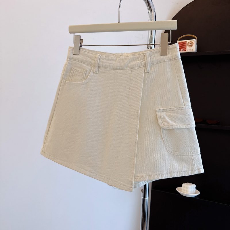 大码不规则复古牛仔半身裙女2025夏薄款胖mm高腰显瘦a字短裙裤子