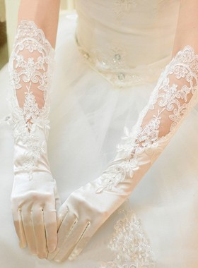 YXIBRIDE新娘婚纱手套缎面蕾丝款