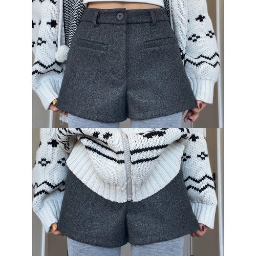 灰色毛呢短裤女秋冬季2025新款