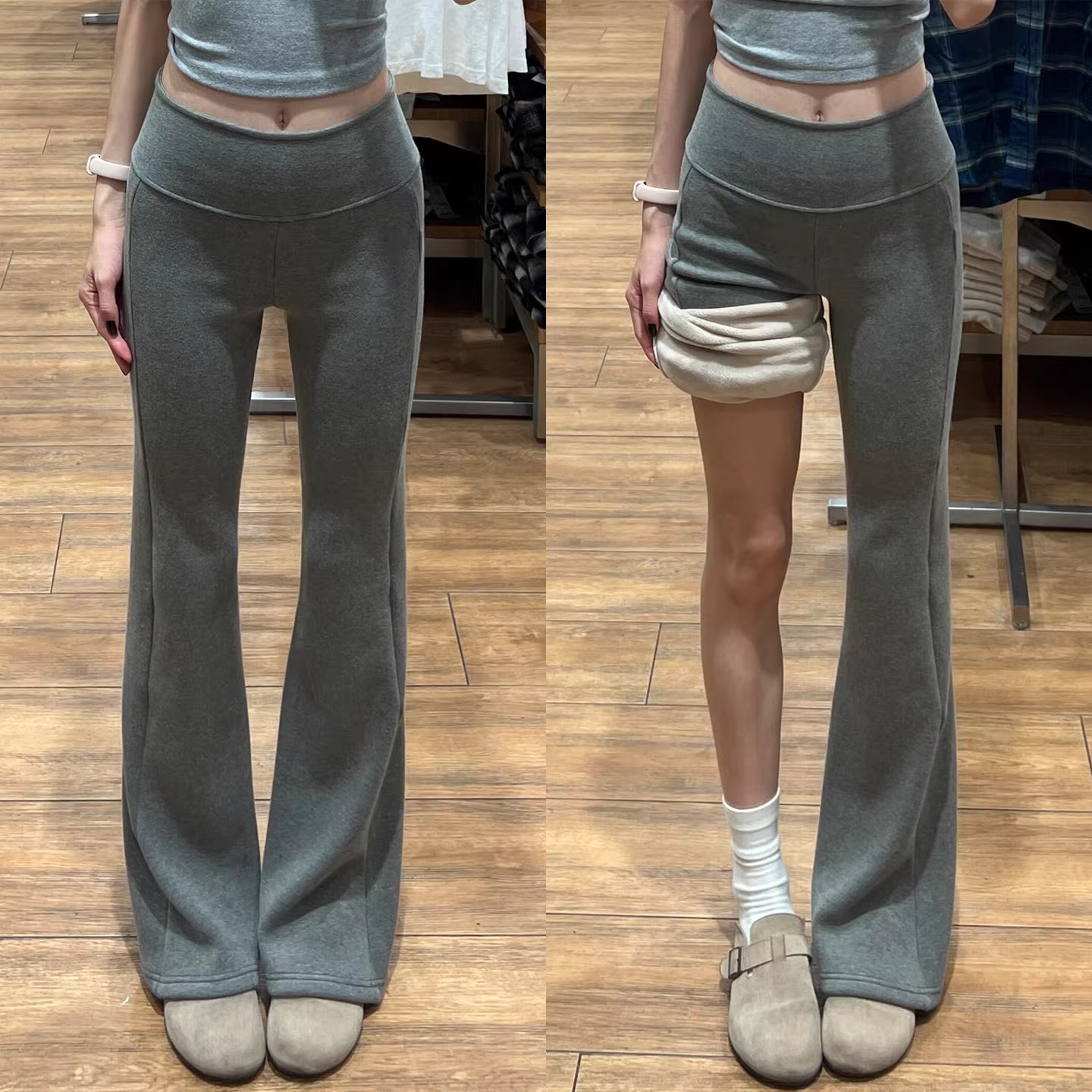 lulu微喇裤女秋冬加绒低腰垂感