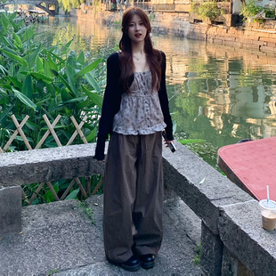 高腰显瘦小个子设计感休闲速干阔腿裤 薄2025新款 女夏季 冰丝弯刀裤