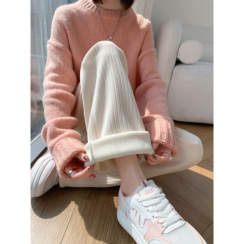 加绒雪尼尔阔腿裤女秋冬季2021新款宽松直筒休闲白色灯芯绒裤子,女装/女士精品,休闲裤,淘宝优惠券,粉丝福利购,淘宝优惠卷