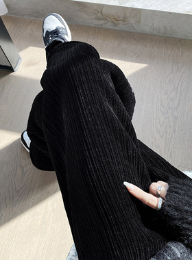 雪尼尔阔腿裤女春秋2025新款秋冬加绒宽松直筒休闲条绒灯芯绒裤子