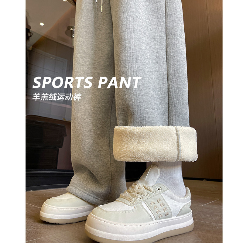 加绒卫裤女秋冬2023新款直筒阔腿裤休闲加厚棉裤灰色羊羔绒运动裤,女装/女士精品,休闲裤,淘宝优惠券,粉丝福利购,淘宝优惠卷