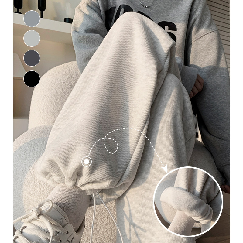 白灰色加绒加厚运动裤女秋冬季2024爆款棉裤束脚休闲阔腿美式卫裤,女装/女士精品,休闲裤,淘宝优惠券,粉丝福利购,淘宝优惠卷