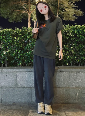 美式灰色运动裤女春秋2025年新款秋冬加绒小个子宽松百搭束脚卫裤