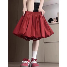 红色花苞裙裤女夏季2025新款小个子高腰防走光甜美风蓬蓬半身裙子