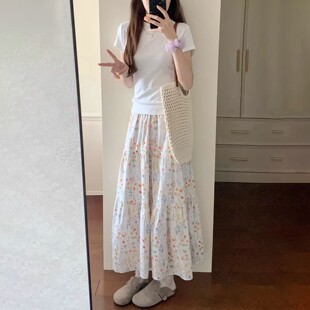 碎花半身裙女夏季 蛋糕裙伞裙 2025新款 高腰显瘦a字裙小个子中长款