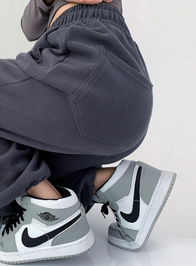 灰色运动裤女春秋季宽松休闲秋冬加绒束脚卫裤小个子阔腿裤ins潮