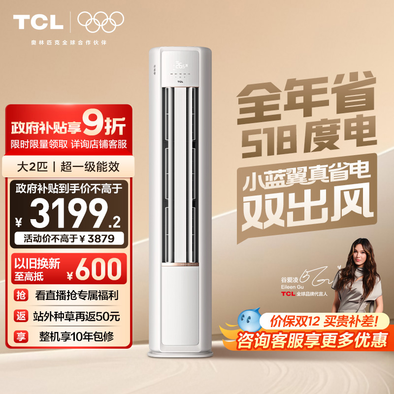 TCL空调小蓝翼真省电大2匹柜机新一级冷暖家用变频立式