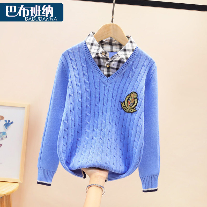 男童毛衣套头秋冬加绒加厚红色儿童线衣中大童针织衫9男孩12-15岁