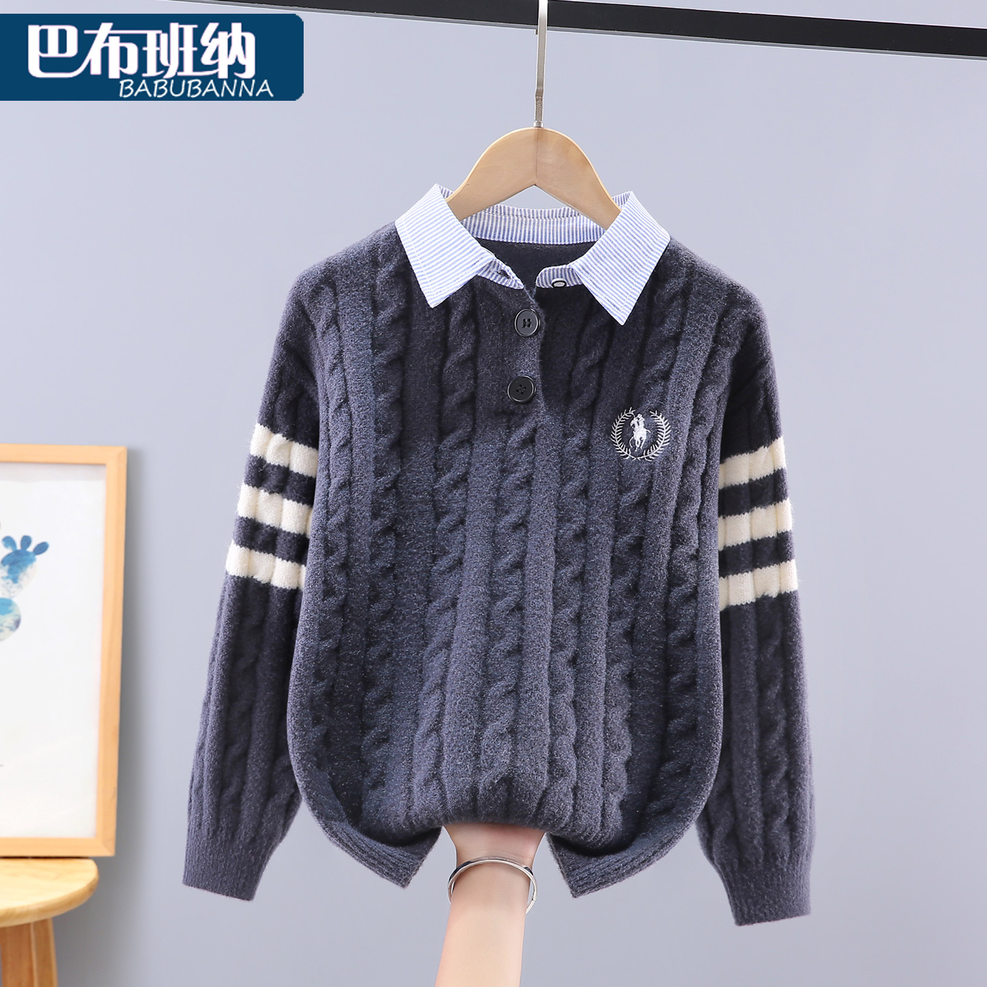 儿童毛衣秋冬款加厚翻领