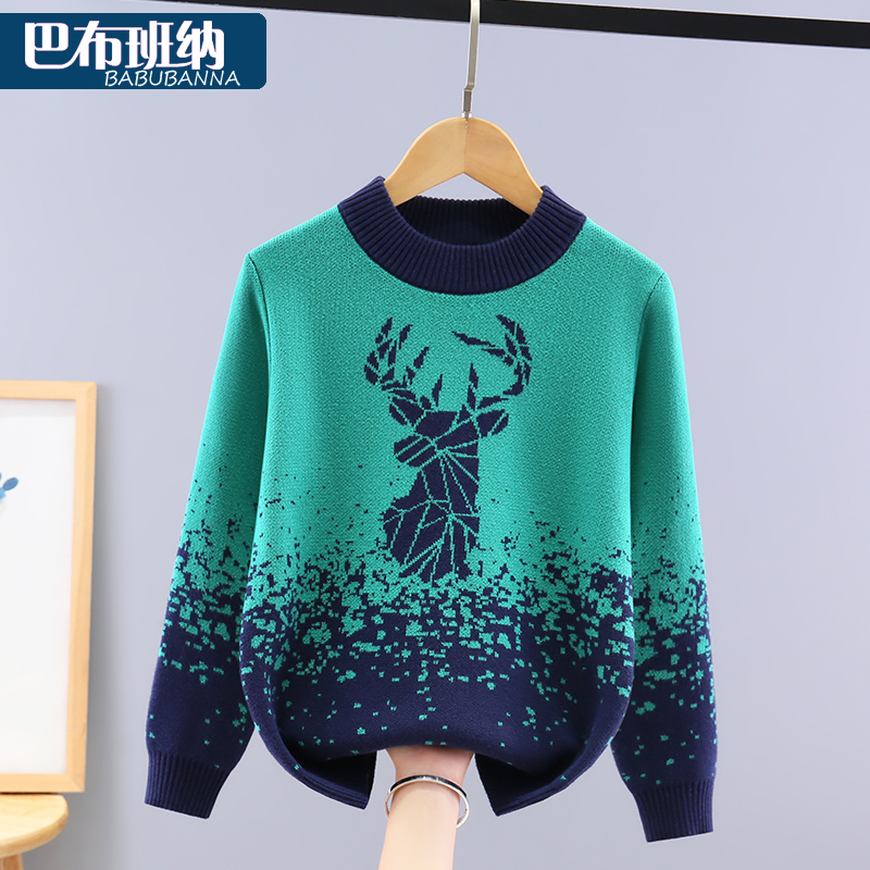 儿童纯棉毛衣秋冬季加厚圆领