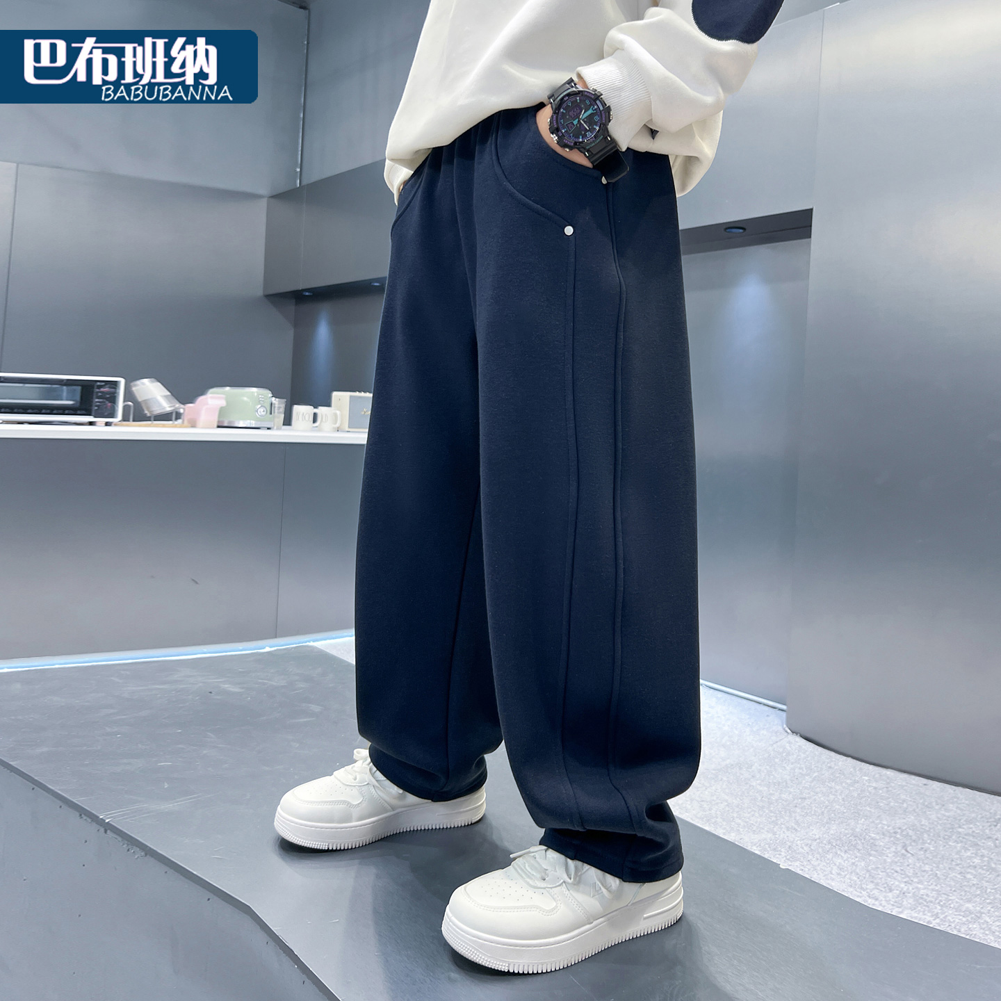 男童弯刀裤秋冬款宽松