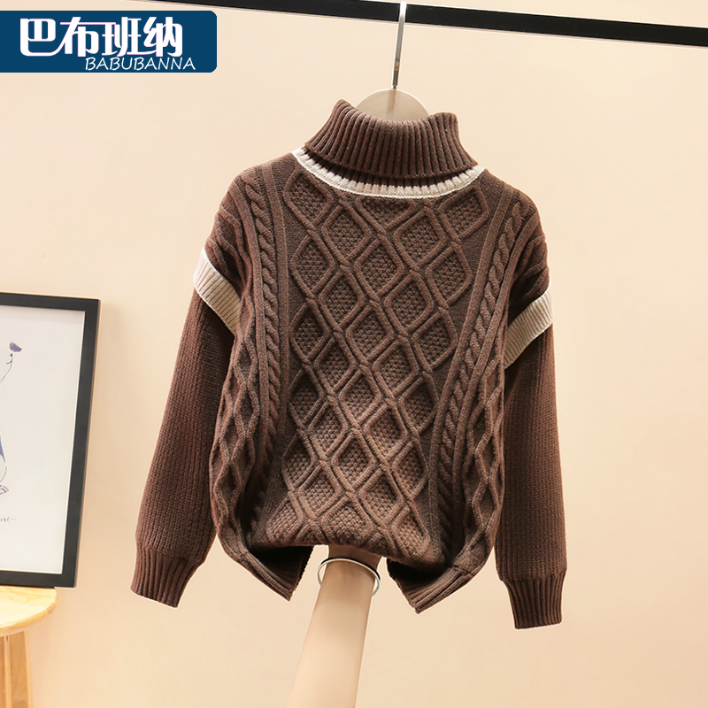 男童毛衣高领秋冬2021新款儿童加厚针织衫中大童加绒线衣内搭冬装