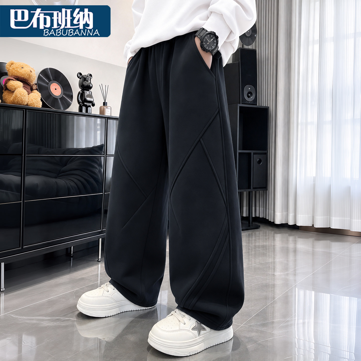 男童裤子秋冬2026新款秋装青少年儿童弯刀裤加绒冬季大童休闲裤潮