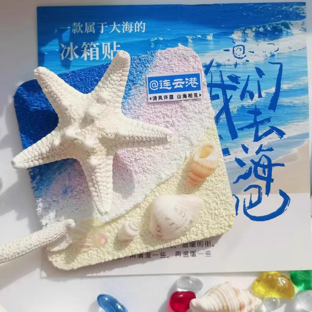 连云港秦皇岛青岛旅游纪念品贝壳海螺肌理画冰箱贴伴手礼