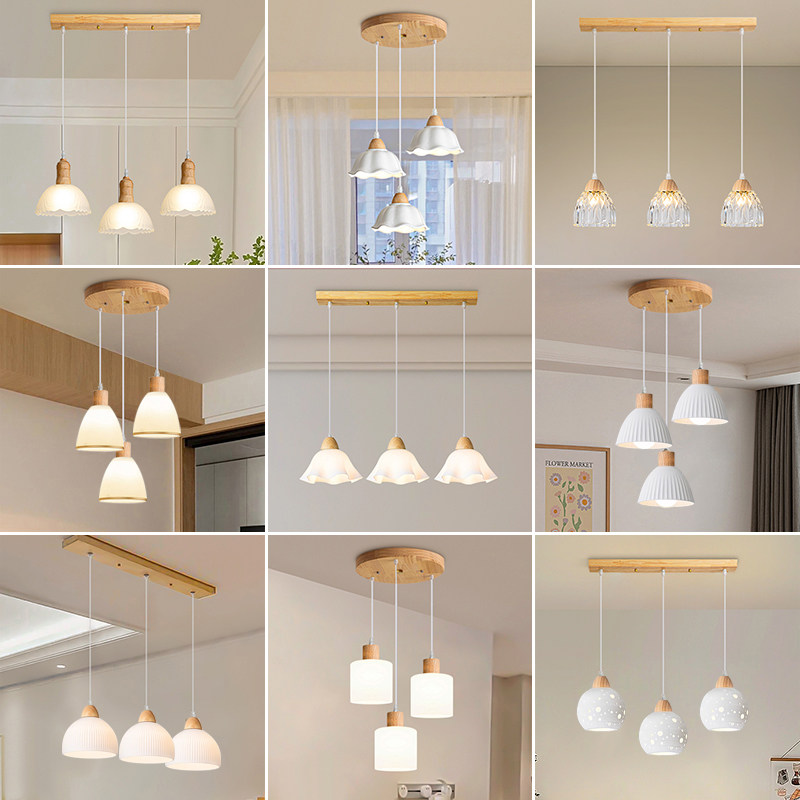 饭厅吊灯北欧原木三头饭厅灯创意个性餐桌灯木艺书房吧台中山灯具