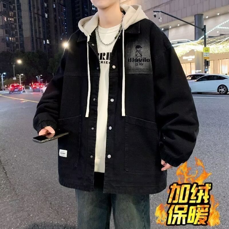 秋冬季牛仔夹克男生加绒加厚保暖
