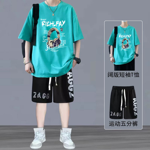 两件套装男士夏季2025新款薄款短袖t恤运动时尚休闲男生夏天短裤
