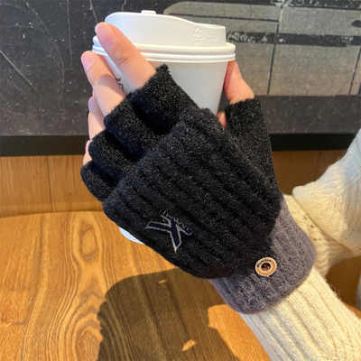 手套男冬天半指情侣学生写字露指