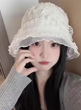 高级感蕾丝拼接渔夫帽子女春夏季