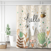 卡通田园美式 涤纶浴帘布浴罩保温防水防霉卫生间洗澡帘子窗帘隔帘