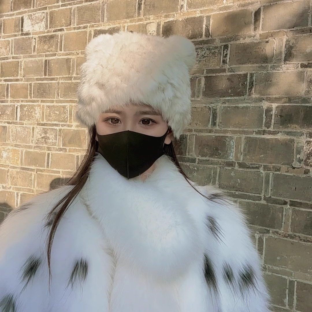 海宁皮革城兔毛帽子 女士保暖御寒冬季皮草帽子 加厚加密编织