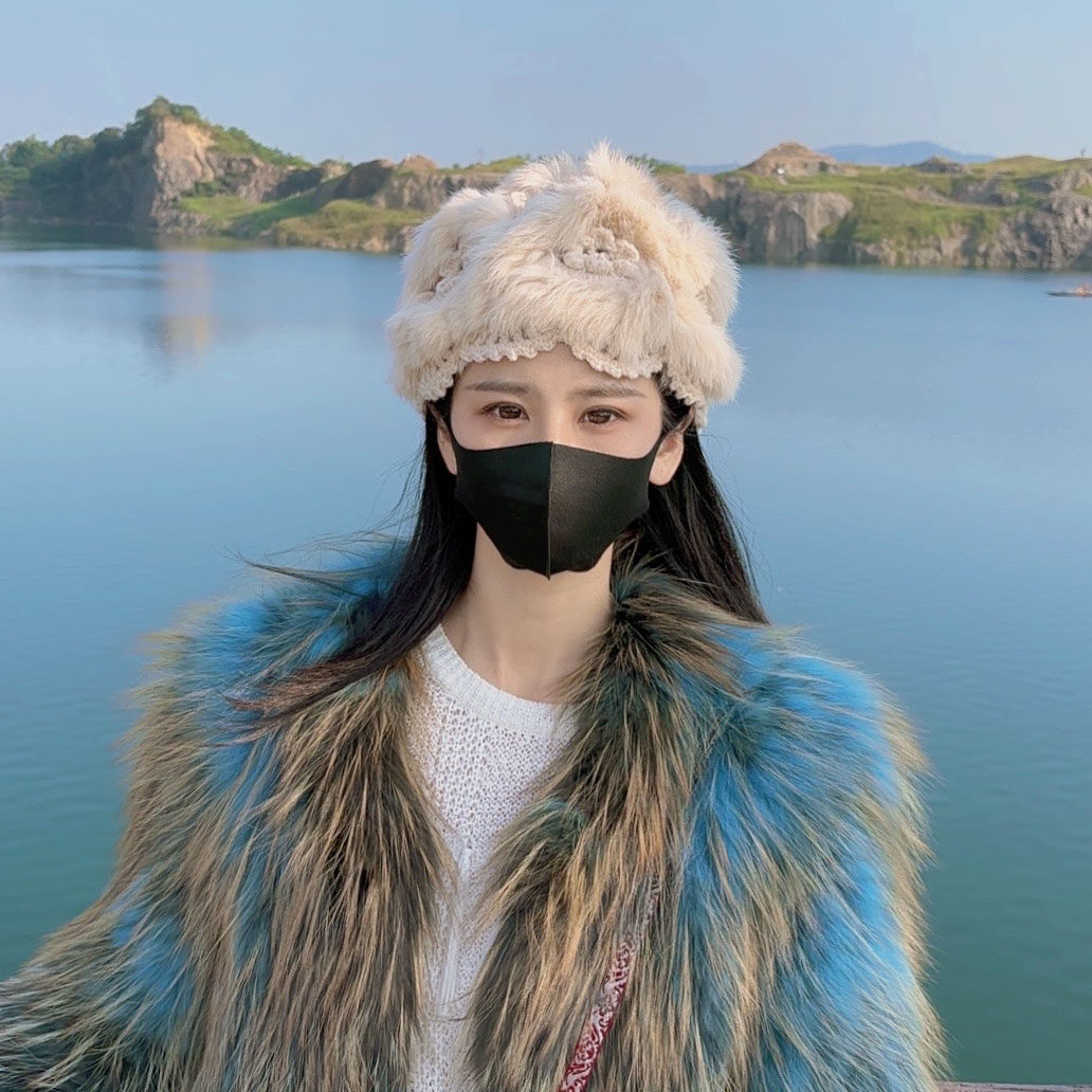 真毛兔毛针织帽子 海宁皮革城皮草帽子 不挑头围 显脸小百搭精致