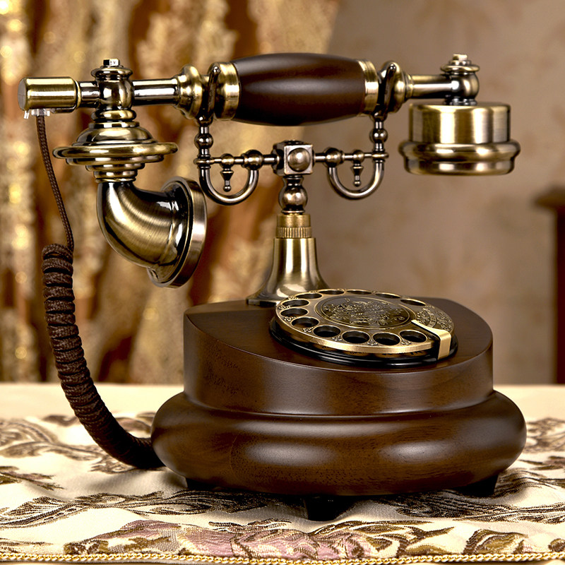 实木复古转盘电话机欧式仿古家用座机固定创意简中式无线插卡电话