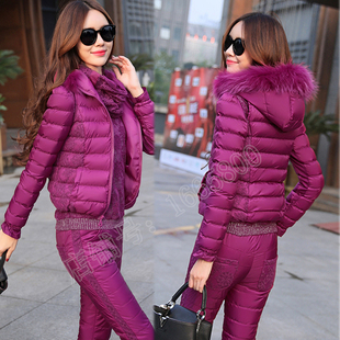 秋冬新款休闲羽绒棉服套装女式马甲三件套棉裤洋气女装潮外套套裤