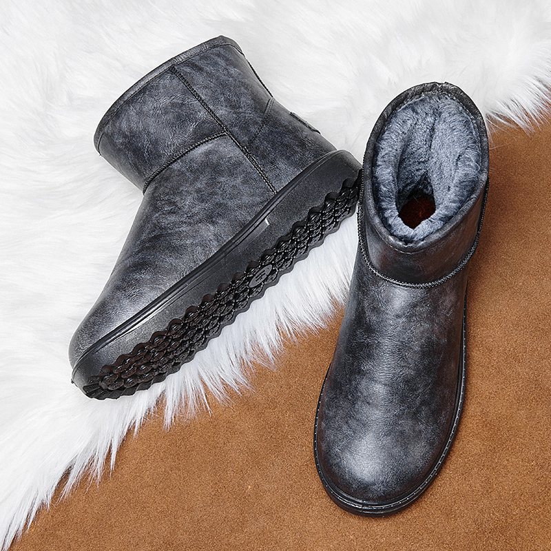 加厚保暖防水户外皮面棉鞋雪地靴