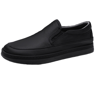 男鞋2025夏季新款透气舒适一脚蹬懒人乐福鞋黑色雨伞布软底豆豆鞋